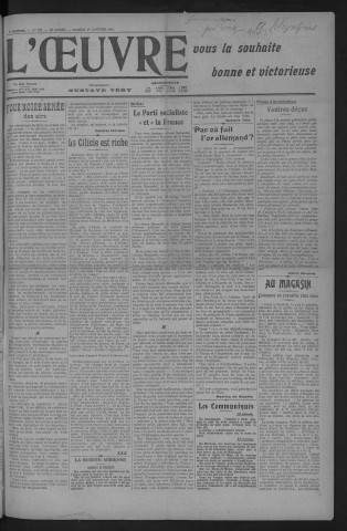 L'Oeuvre - Année 1916 - N° 106 au N° 205