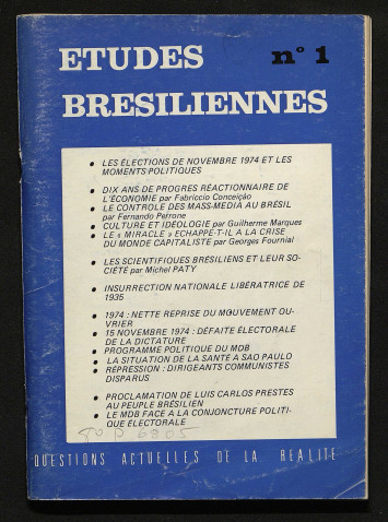 Une du journal Études brésiliennes de janvier 1975