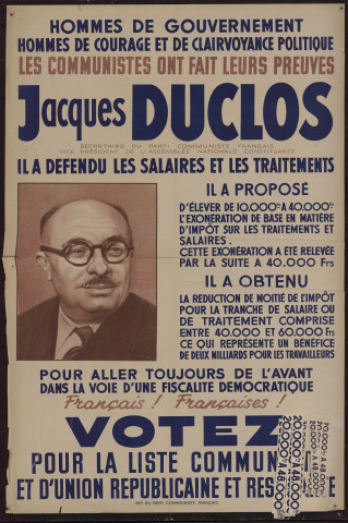 Hommes de gouvernement... Hommes de courage et de clairvoyance politique : Jacques Duclos