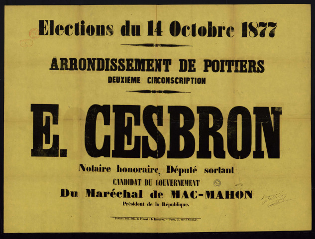 Élections Arrondissement de Poitiers : E. Cesbron Candidat du gouvernement