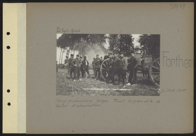 Forthem. Camp d'aérostiers belges. Treuil hippomobile de ballon d'observation