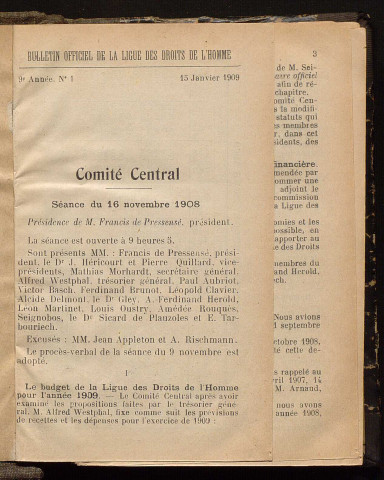 Janvier 1909 - Bulletin officiel de la Ligue des Droits de l'Homme