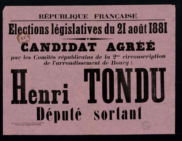 Élections législatives : Candidat agréé Henri Tondu
