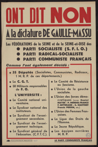 Ont dit non à la dictature De Gaulle-Massu...