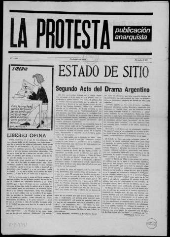 La Protesta n°8156, noviembre de 1974. Sous-Titre : Publicación anarquista