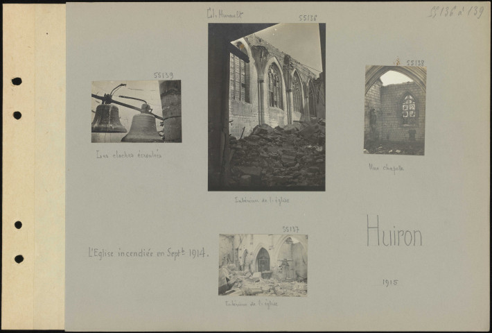 Huiron. L'église incendiée en septembre 1914. Une chapelle