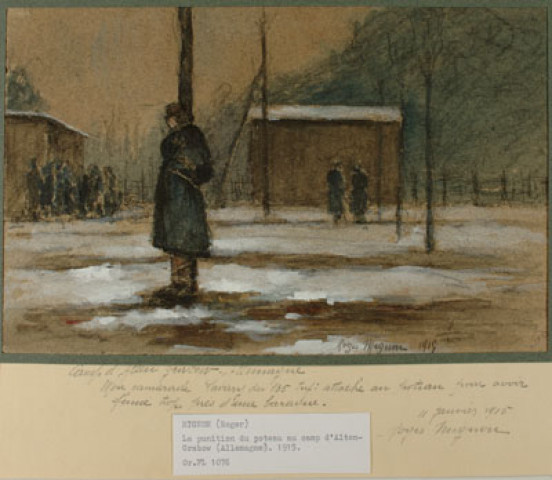 (La punition du poteau) Camp d'Alten-Grabow, Allemagne, 1915