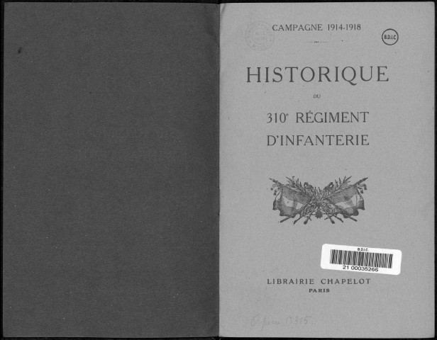 Historique du 310ème régiment d'infanterie