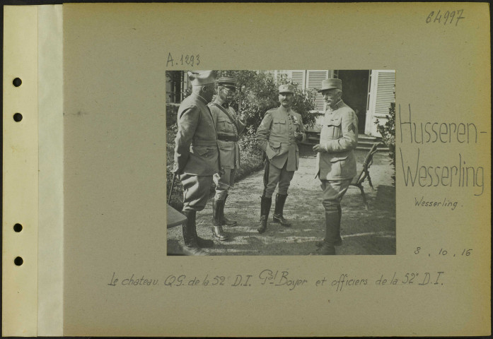 Hüsseren-Wesserling. Wesserling. Le château. Quartier général de la 52e division d'infanterie. Général Boyer et officiers de la 52e division d'infanterie