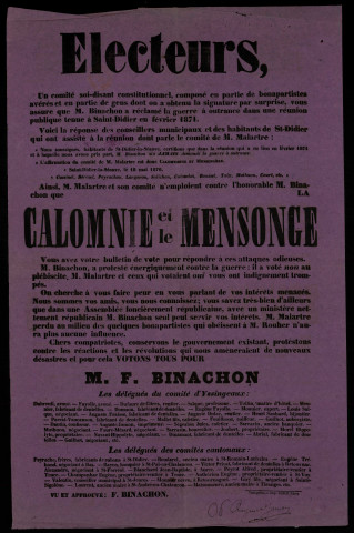 Calomnie et le mensonge : M. F. Binachon