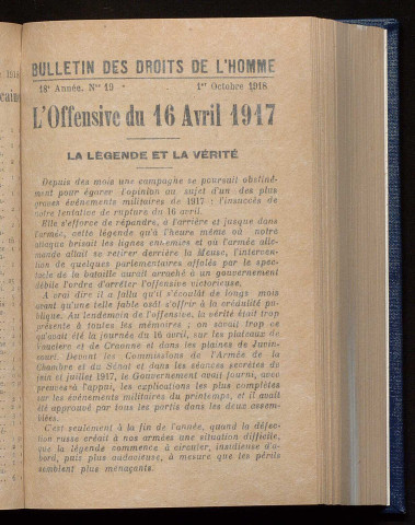 Octobre 1918 - Bulletin des Droits de l'Homme