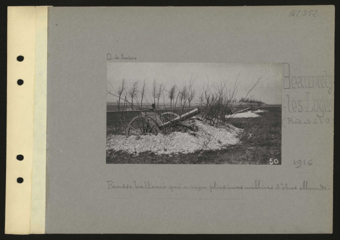 Beaumetz-lès-Loges (près et à l'ouest). Fausse batterie qui a reçu plusieurs milliers d'obus allemands