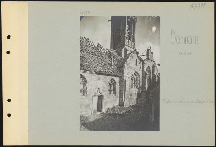 Dormans. L'église bombardée. Façade sud