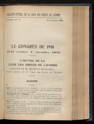 Octobre 1910 - Bulletin officiel de la Ligue des Droits de l'Homme