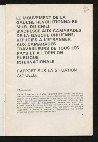 Bulletin du Movimiento de Izquierda revolucionaria - 1974