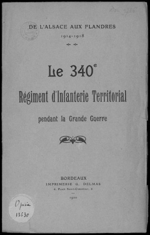 Historique du 340ème régiment territorial d'infanterie