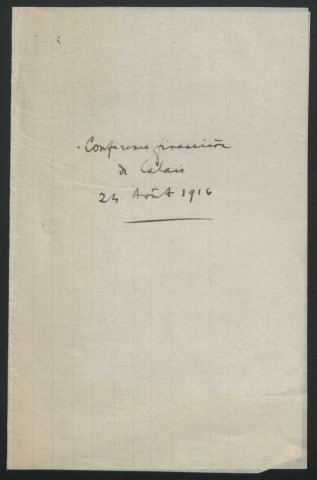 Conférence financière du 24 août 1916 à Calais. Dossier Mantoux