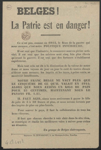 Guerre mondiale 1914-1918. Belgique. Finances