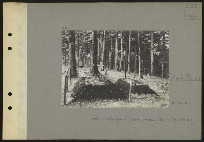 Col de la Chipotte (Vosges). Tombes de soldats français tués aux combats d'août et de septembre 1914