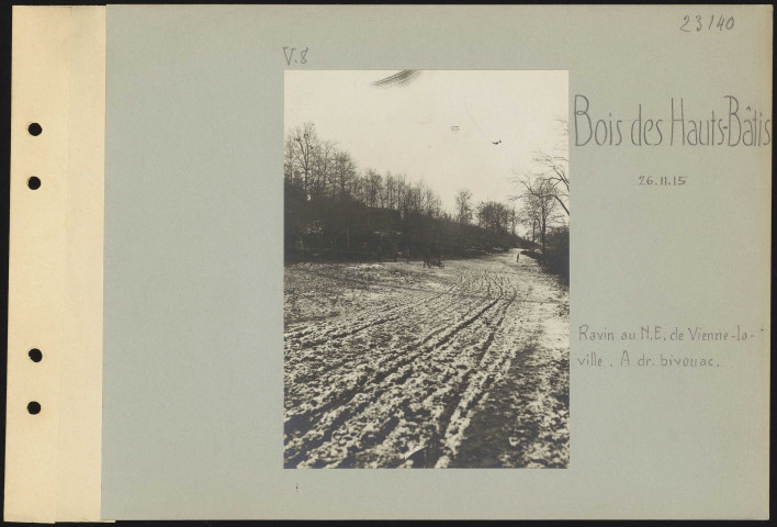 Bois des Hauts-Bâtis. Ravin au nord-est de Vienne-la-Ville. À droite, bivouac