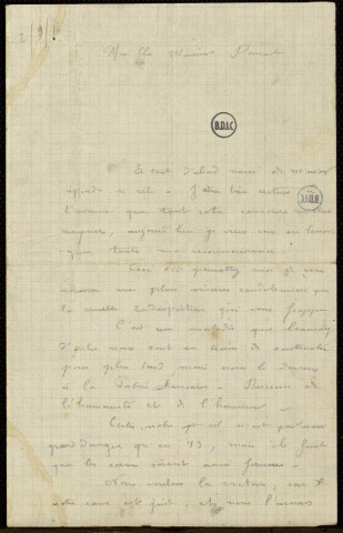 2 Lettres remises par M.Domart, l'auteur a été tué au combat de Maurupt en septembre 1914