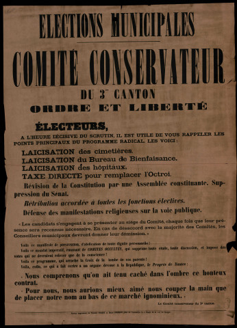 Élections Municipales : Comité conservateur du 3me canton