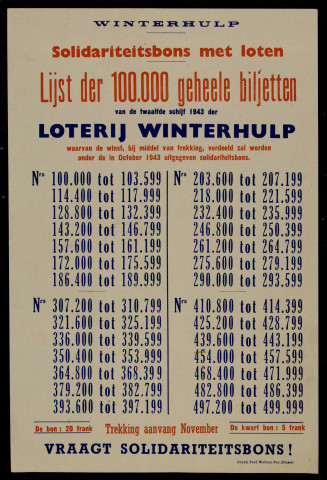 Solidariteitsbons met loten :loterij Winterhulp