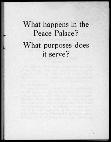 What happens in the Peace Palace ? What purpose does it serve ?