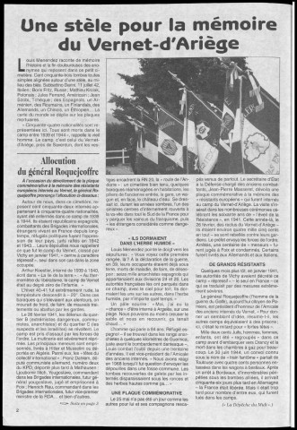 Monument du souvenir de Prayols (2001 : n° 39). Sous-Titre : organe de la Confédération d'Amicales Départementales d'Anciens Guerilleros Espagnols en France (F.F.I.)