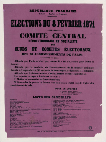 Comité Central révolutionnaire et socialiste : Liste des candidats