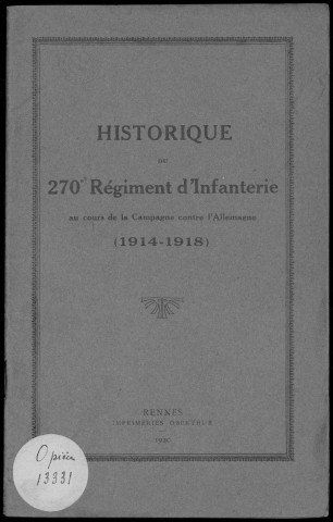 Historique du 270ème régiment d'infanterie
