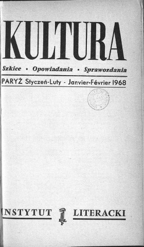 Kultura (1968, n°1 - n°12)  Sous-Titre : Szkice - Opowiadania - Sprawozdania  Autre titre : "La Culture". Revue mensuelle