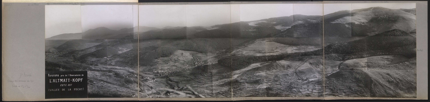 7e armée. Groupe des canevas de tir. Echelle de 1 mm pour 1/1000e. [Panorama pris de l'observatoire de l'Altmattkopf. Cote 887 (Vallée de la Fecht)]. Coteaux à l'est de Metzeral