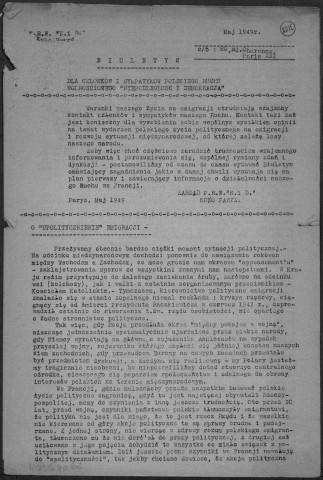 Biuletyn dla czlonkow i sympatykow Polskiego Ruchu Wolnosciowego "Niepodleglosc i Demokracja" (1949)