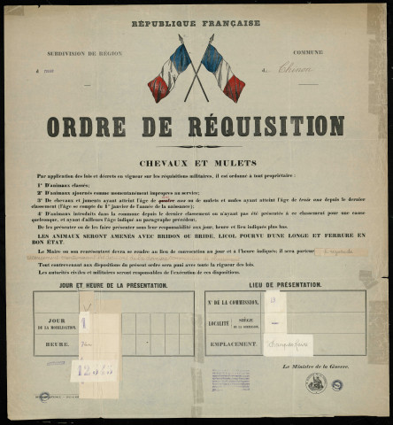 Ordre de réquisition : chevaux et mulets