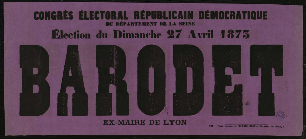 Congrès républicain démocratique du département de la Seine : Barodet Ex-Maire de Lyon