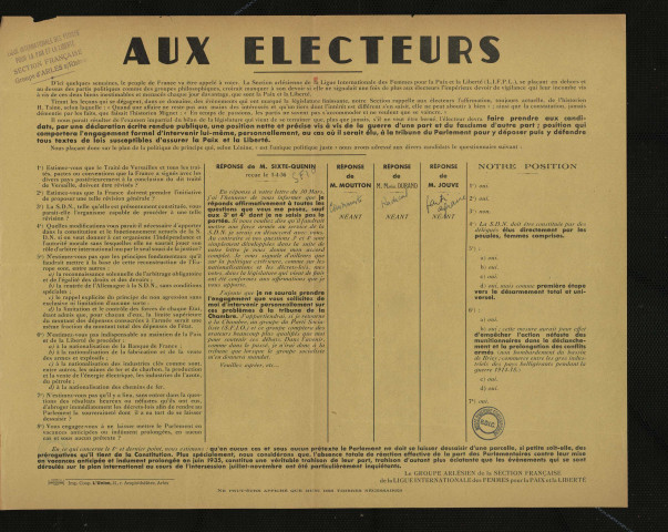 Aux électeurs : faire prendre aux candidats & une position nette et précise vis-à-vis de la guerre