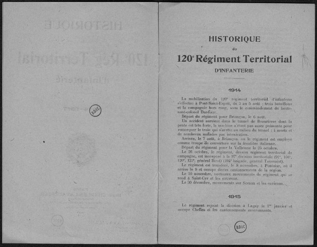 Historique du 120ème régiment territorial d'infanterie
