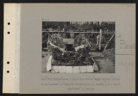 Le Plémont. Le ravin : cimetière allemand ; tombes de deux aviateurs français, adjudant Gibaud et sous-lieutenant Le Mevel, avec couronnes déposées par l'escadrille C 10 à laquelle appartenaient les aviateurs