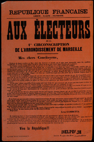 Aux électeurs de la 1re circonscription de Marseille : Léon Gambetta
