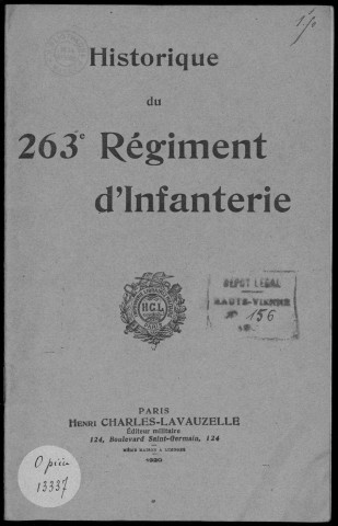 Historique du 263ème régiment d'infanterie