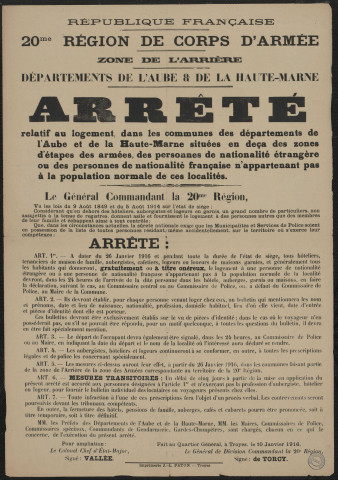 Arrêté relatif au logement dans les communes des départements de l'Aube et de la Haute-Marne