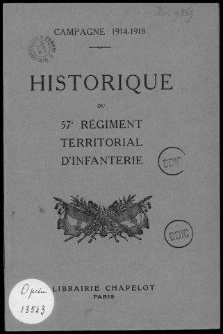 Historique du 57ème régiment territorial d'infanterie