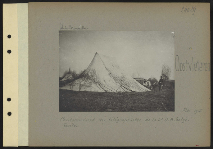 Oostvleteren. Cantonnement des télégraphistes de la sixième DA belge. Tentes