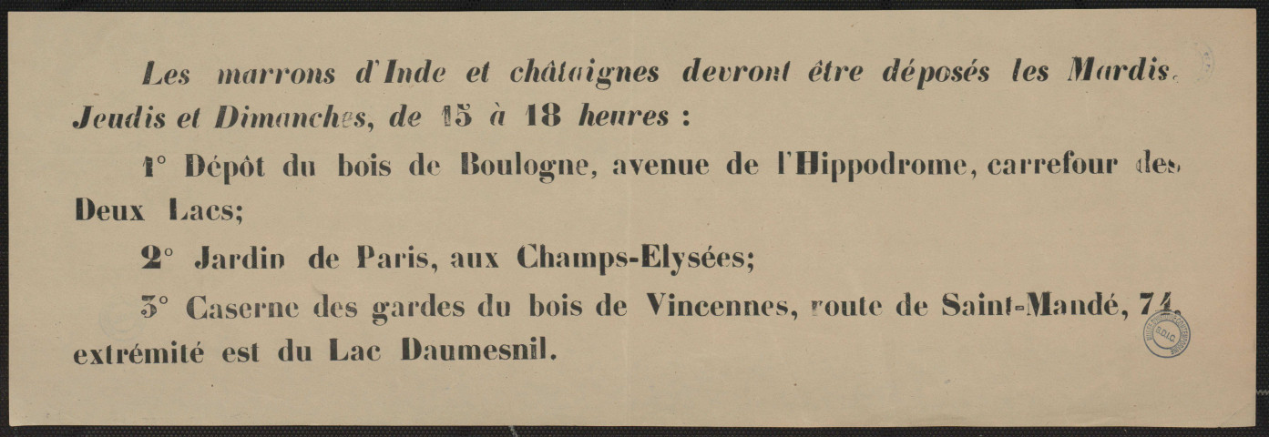 Les marrons d'Inde et châtaignes devront être déposés
