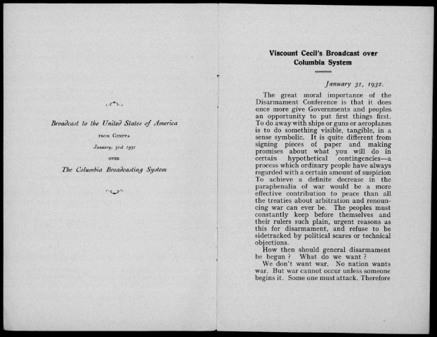 Address by the right Hon. the Viscount Cecil of Chelwood on Disarmament