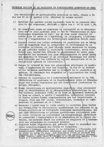 Bilan des activités du TYSAE, 1980. Appel à une campagne pour la liberté d'Alberto Piccinini. Répression des travailleurs en Argentine. Correspondance du TYSAE avec des organisations européennes. Sous-Titre : Fonds Argentine