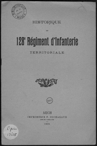 Historique du 128ème régiment territorial d'infanterie
