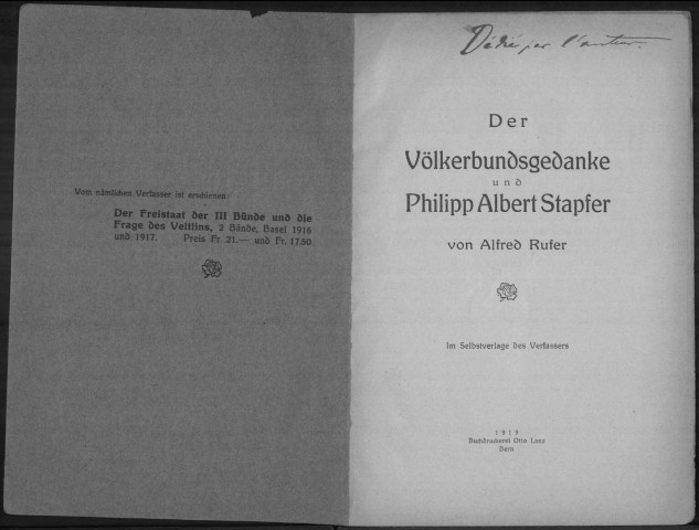 Der Völkerbundsgedanke und Philipp Albert Stapfer