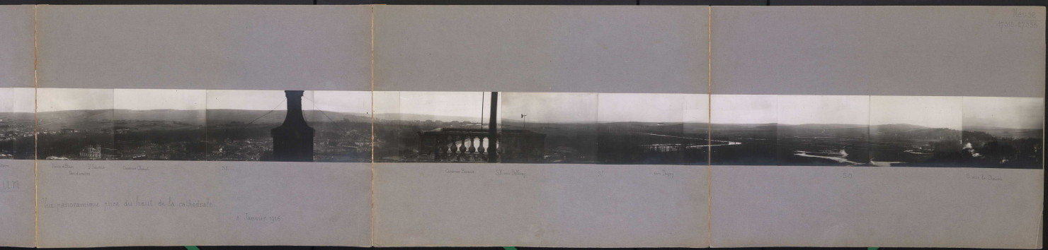 Verdun (Meuse). Vue panoramique prise du haut de la cathédrale. Pont du chemin de fer